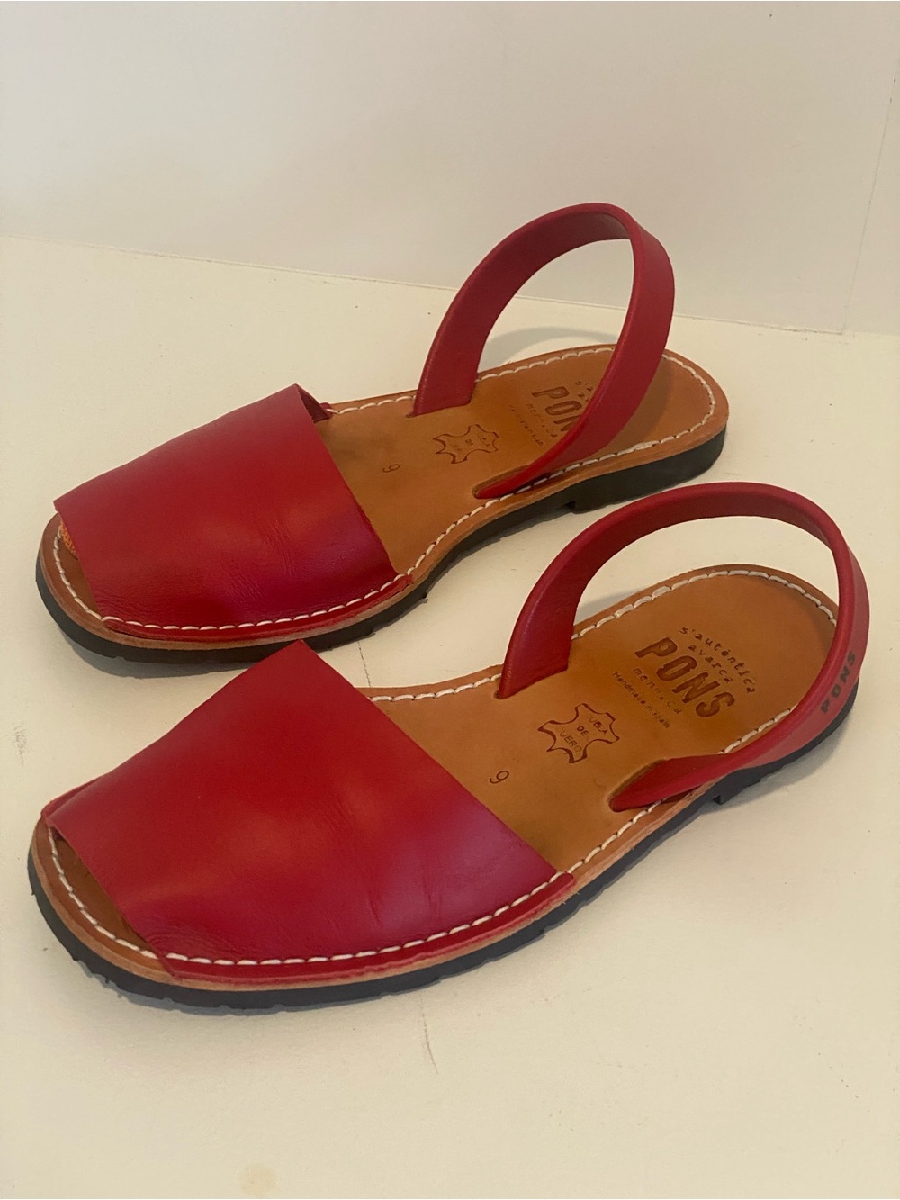 Pons 510 Classic Style Avarca Sandals Red handmade in Spain Size 9